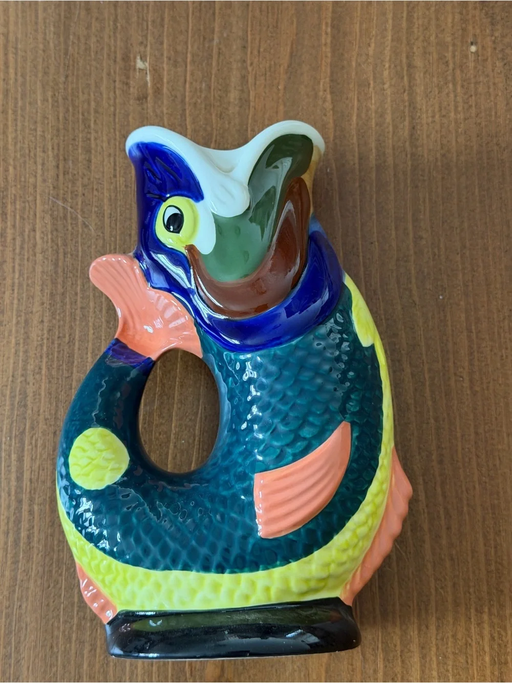 Vintage Wade Gluggle Jug Fish Pitcher Multicolor Ceramic England Gurgle Vase